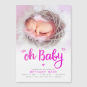 Oh Baby roze meisje geboorteaankondiging Magnetisc (Voorkant)