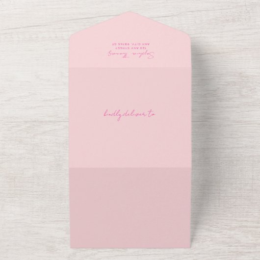 Oh Baby Roze Minimale Baby shower All In One Uitnodiging (Buitenkant)