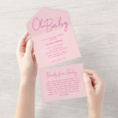 Oh Baby Roze Minimale Baby shower All In One Uitnodiging (Afscheurbaar)