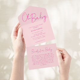 Oh Baby Roze Minimale Baby shower All In One Uitnodiging