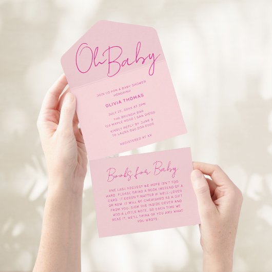 Oh Baby Roze Minimale Baby shower All In One Uitnodiging