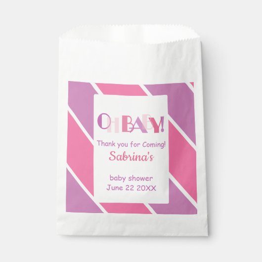 Oh Baby Roze Modern Baby shower Favorietentas Bedankzakje (Voorkant)