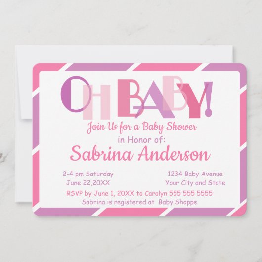 Oh Baby Roze Modern Whimsical Baby shower Kaart (Voorkant)