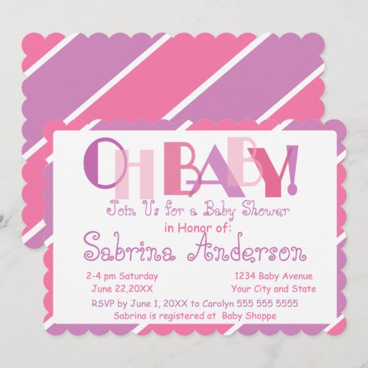 Oh Baby Roze Modern Whimsical Baby shower Kaart (Voorkant / Achterkant)