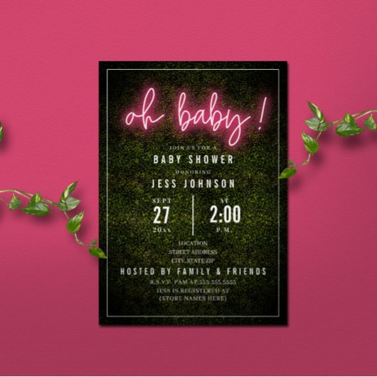 Oh Baby Roze Neon Boxwood Baby shower Kaart