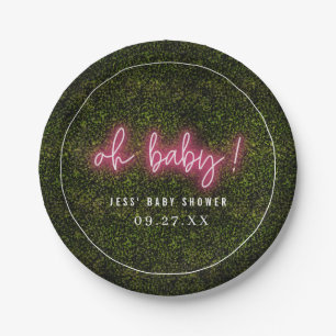 Oh Baby Roze Neon Boxwood Baby shower Papieren Bordje
