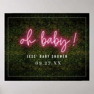 Oh Baby Roze Neon Boxwood Baby shower Poster