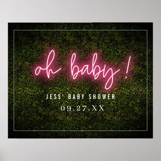 Oh Baby Roze Neon Boxwood Baby shower Poster (Voorkant)