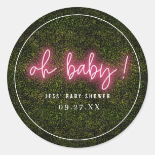Oh Baby Roze Neon Boxwood Baby shower Ronde Sticker