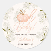Oh Baby roze pompoen bloemendank u baby shower Ronde Sticker (Voorkant)