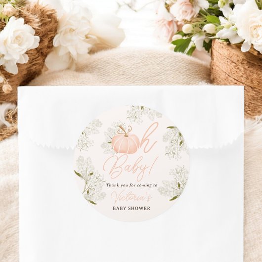 Oh Baby roze pompoen bloemendank u baby shower Ronde Sticker