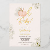 Oh Baby roze pompoen bloemenmeisje baby shower Folie Uitnodiging (Voorkant)