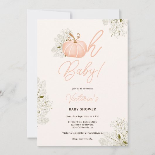 Oh Baby roze pompoen bloemenmeisje baby shower Kaart (Voorkant)