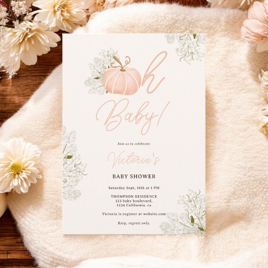 Oh Baby roze pompoen bloemenmeisje baby shower Kaart