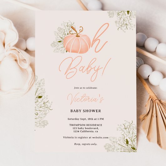 Oh Baby roze pompoen bloemenmeisje baby shower Kaart