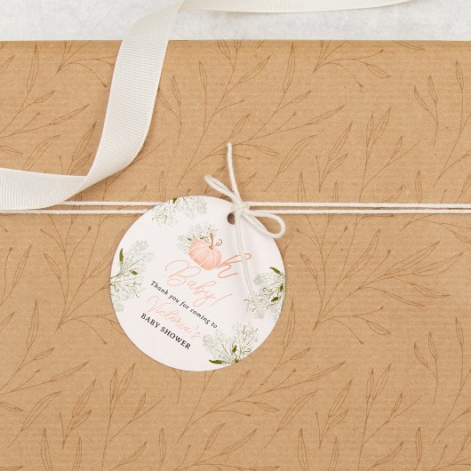 Oh Baby roze pompoen floral chique baby shower Bedankjes Labels