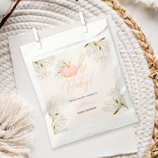 Oh Baby roze pompoen floral chique baby shower Bedankzakje