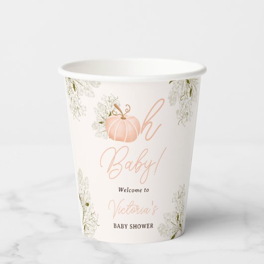 Oh Baby roze pompoen floral chique baby shower Papieren Bekers (Achterkant)