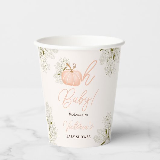Oh Baby roze pompoen floral chique baby shower Papieren Bekers (Voorkant)