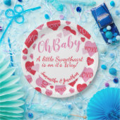 Oh Baby Roze Rood Sweethearts Baby shower Wit Papieren Bordje (Feest)
