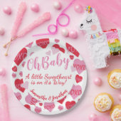 Oh Baby Roze Rood Sweethearts Baby shower Wit Papieren Bordje (Feest)
