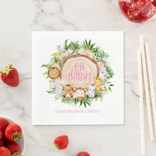 Oh Baby Roze Safari Oerwoud Waterverf Baby shower Servet (Insitu)