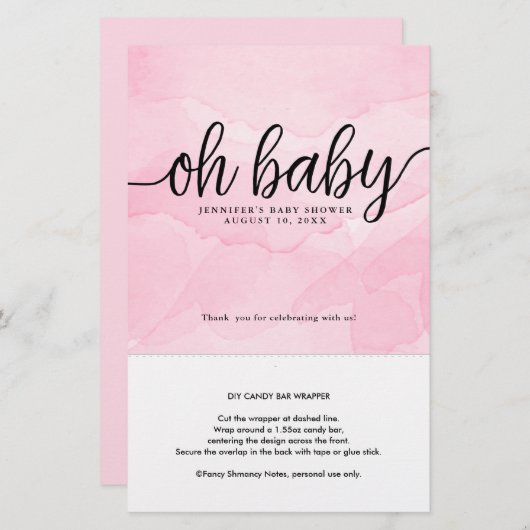 Oh Baby, roze, speciaal gepersonaliseerde Snoep Ba (Voorkant / Achterkant)