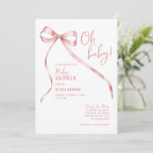 Oh Baby Roze Strik Meisje Baby Shower Kaart (Staand voorkant)