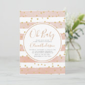 Oh Baby Roze Stripe Glitter Baby shower Kaart (Staand voorkant)
