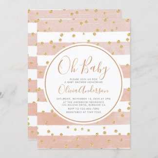 Oh Baby Roze Stripe Glitter Baby shower Kaart