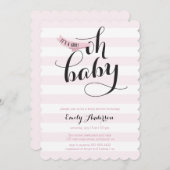 Oh Baby Roze Stripes Baby shower Uitnodigen Kaart (Voorkant / Achterkant)