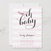 Oh Baby Roze Stripes Baby shower Uitnodigen Kaart (Voorkant)