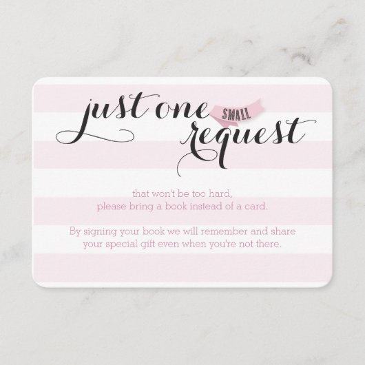 Oh Baby roze Stripes Shower Book Request Card Informatiekaartje (Voorkant)
