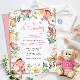 Oh Baby Roze vlinder Floral Girl Baby shower Kaart
