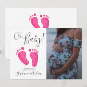 Oh Baby Roze Voetjes Foto Meisje Baby Shower Kaart (Voorkant / Achterkant)