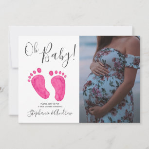 Oh Baby Roze Voetjes Foto Meisje Baby Shower Kaart