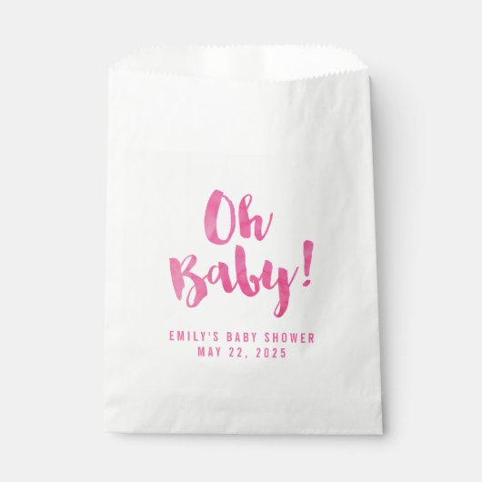 Oh Baby roze Waterverf Baby shower Bedankzakje (Voorkant)