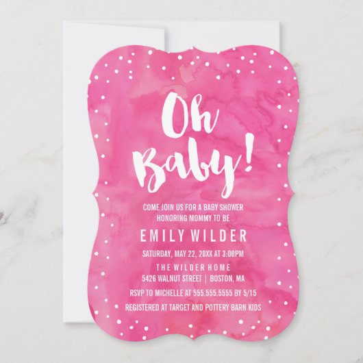 Oh Baby roze Waterverf Baby shower Kaart (Voorkant)