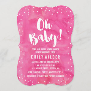 Oh Baby roze Waterverf Baby shower Kaart