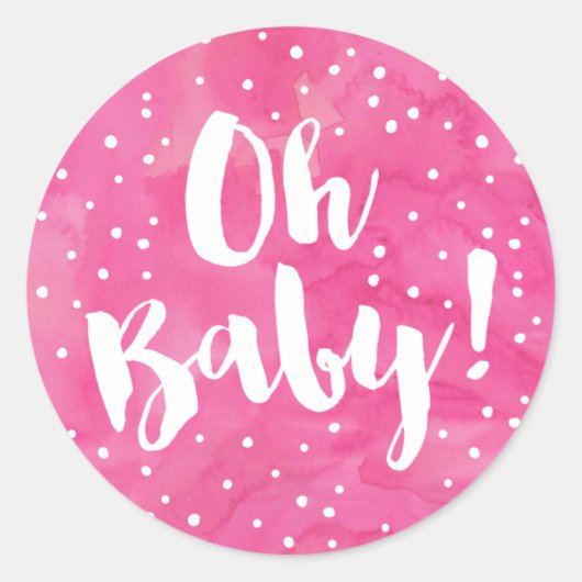 Oh Baby roze Waterverf Baby shower Ronde Sticker (Voorkant)