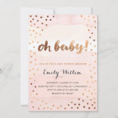 OH BABY. Roze Waterverf & Gold Foil Baby shower Kaart (Voorkant)