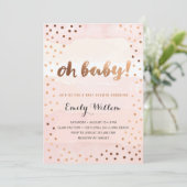 OH BABY. Roze Waterverf & Gold Foil Baby shower Kaart (Staand voorkant)