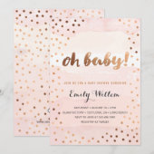 OH BABY. Roze Waterverf & Gold Foil Baby shower Kaart (Voorkant / Achterkant)