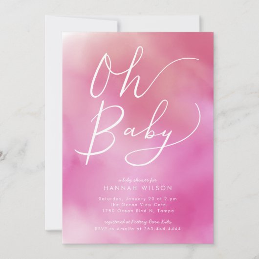 Oh Baby Roze Waterverf Ombre Baby shower Kaart (Voorkant)