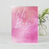 Oh Baby Roze Waterverf Ombre Baby shower Kaart (Staand voorkant)