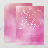 Oh Baby Roze Waterverf Ombre Baby shower Kaart (Voorkant / Achterkant)