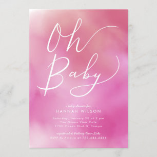Oh Baby Roze Waterverf Ombre Baby shower Kaart