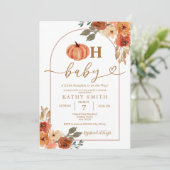 Oh Baby Rustic Boho Floral Pumpkin Baby shower Kaart (Staand voorkant)