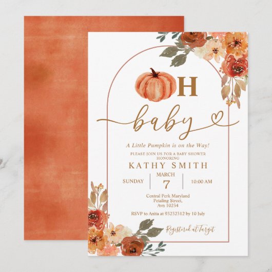 Oh Baby Rustic Boho Floral Pumpkin Baby shower Kaart (Voorkant / Achterkant)