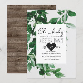 Oh Baby Rustic Country Wood Greenery Baby shower Kaart